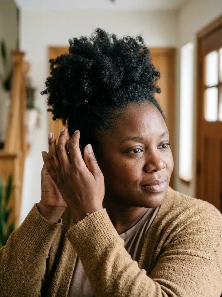 A Sculpted Puff or High Bun for Coily Hair
