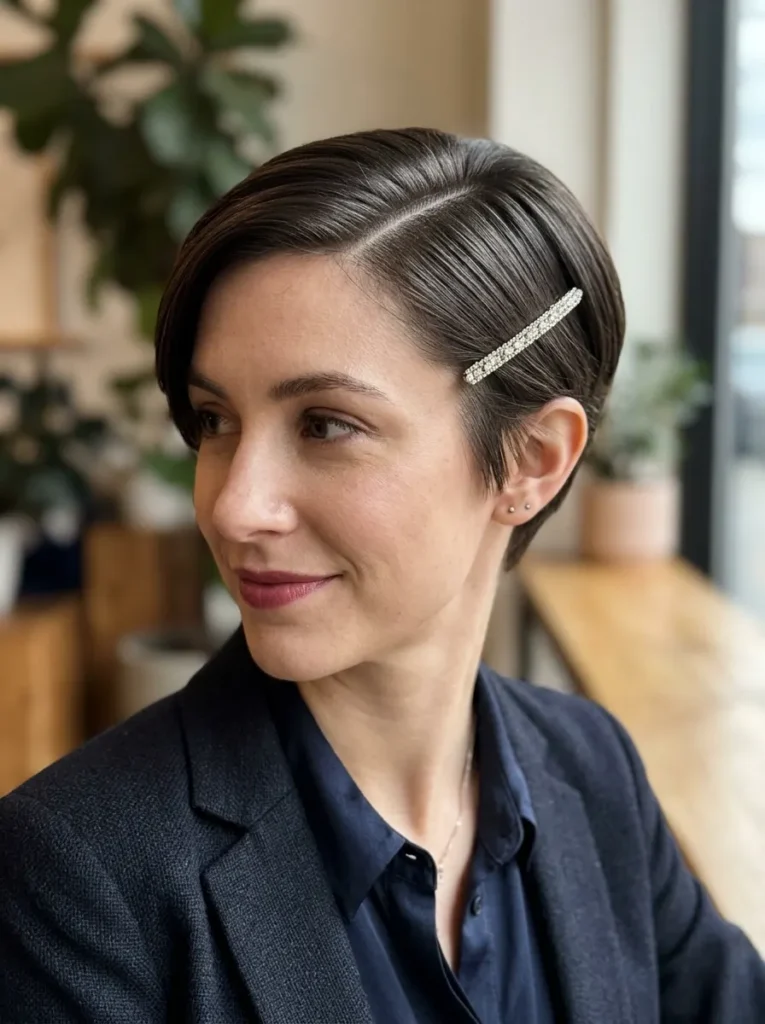 A Sleek Side-Parted Pixie With a Sparkling Clip