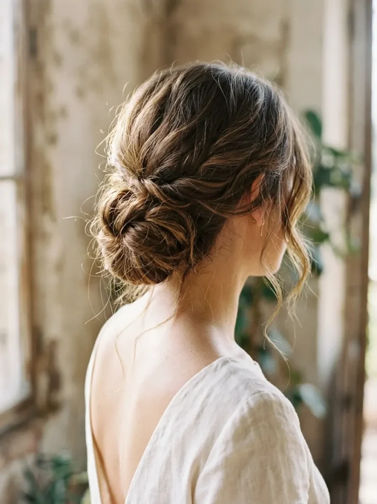 A Textured Low Chignon for Natural Elegance