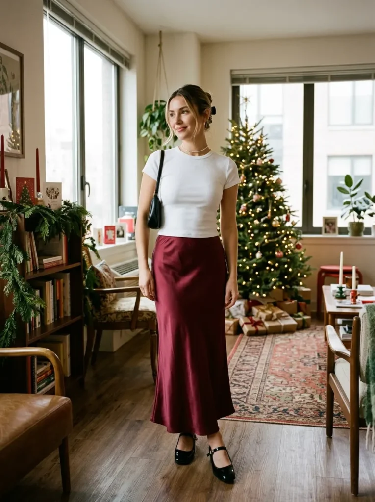 Baby Tee With a Satin Maxi Skirt