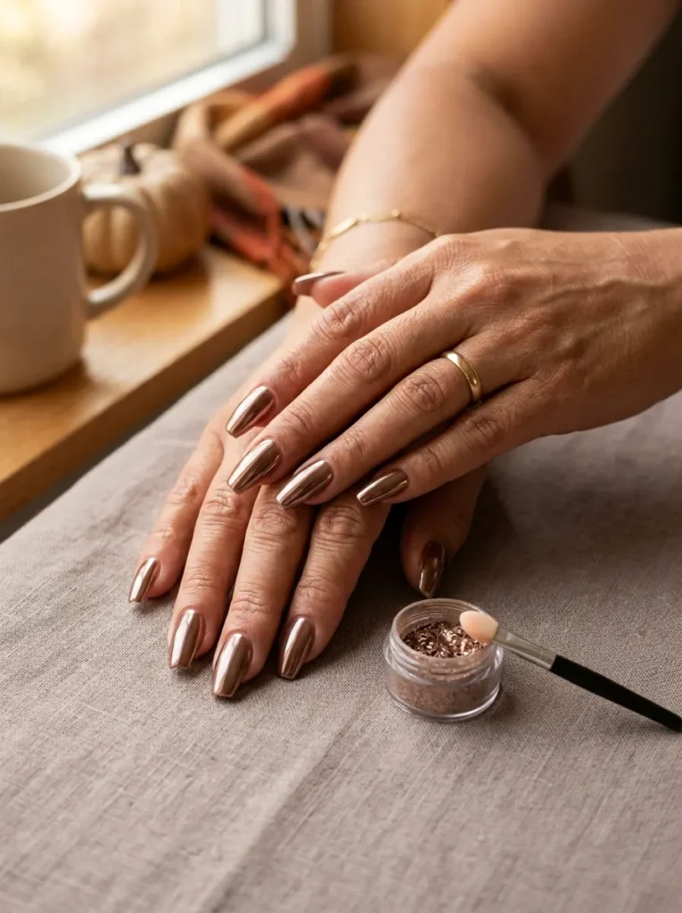 Brown Chrome Autumn Nails