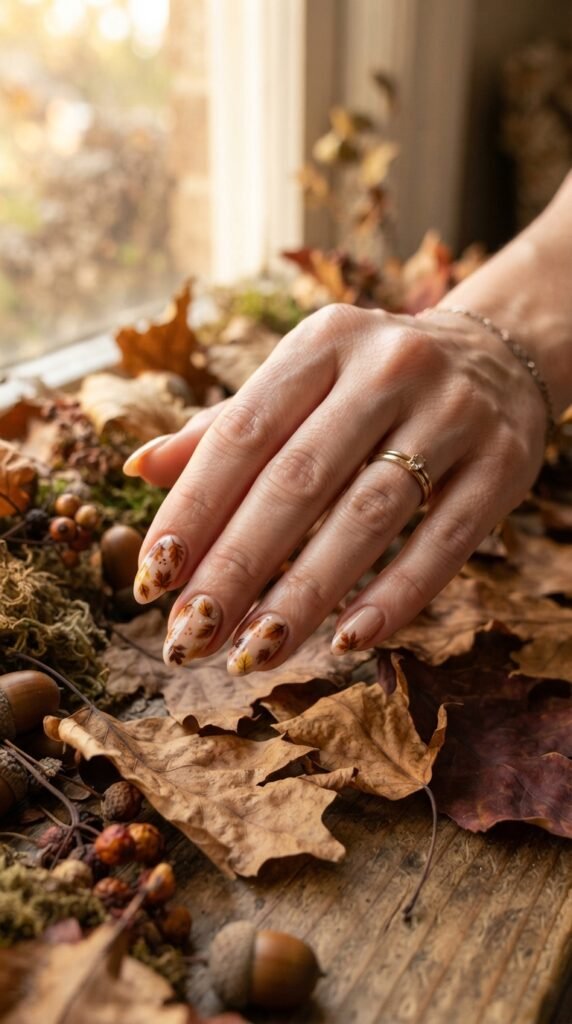 Brown Fall Leaf Nail Art