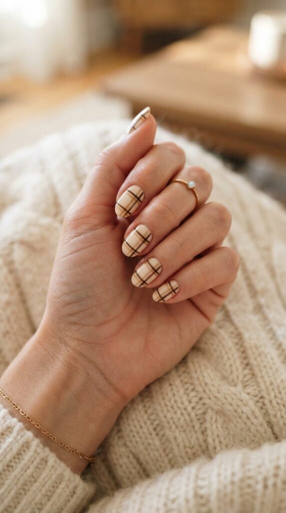 Brown Plaid Nail Art