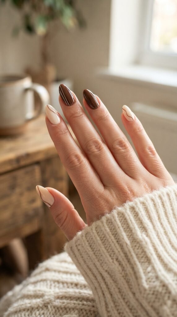 Brown and Cream Nail Art