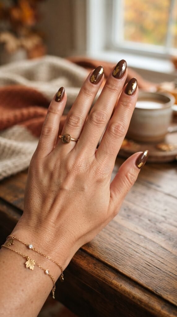 Brown and Gold Nail Art