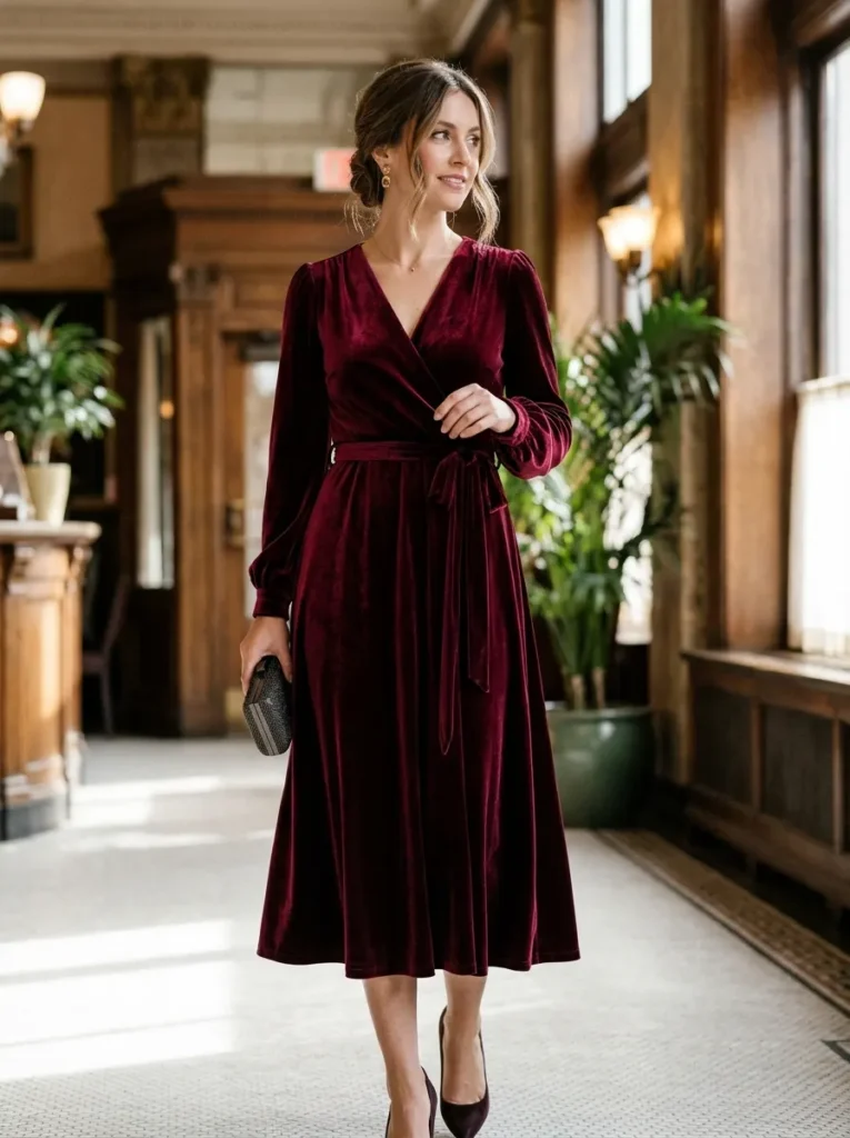 Burgundy Velvet Midi Dress