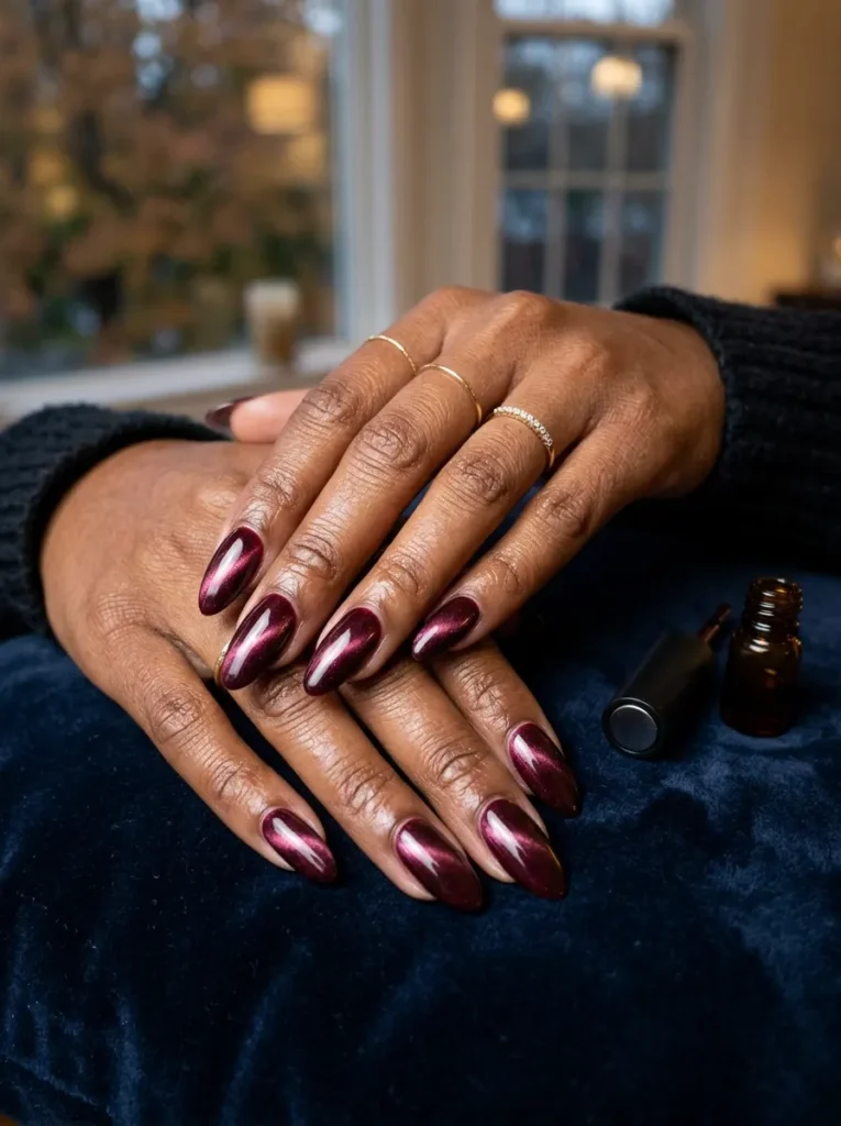 Burgundy Wine Cat-Eye Nails