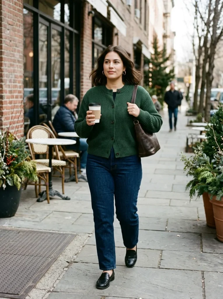 Buttoned Cardigan With Dark Denim