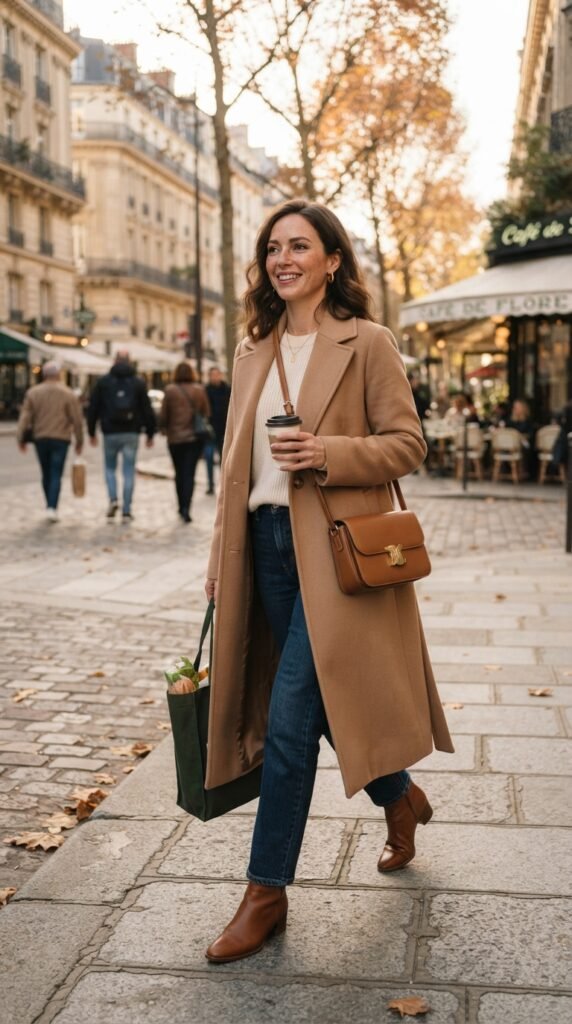 Camel Coat and Ankle Boots Outfit