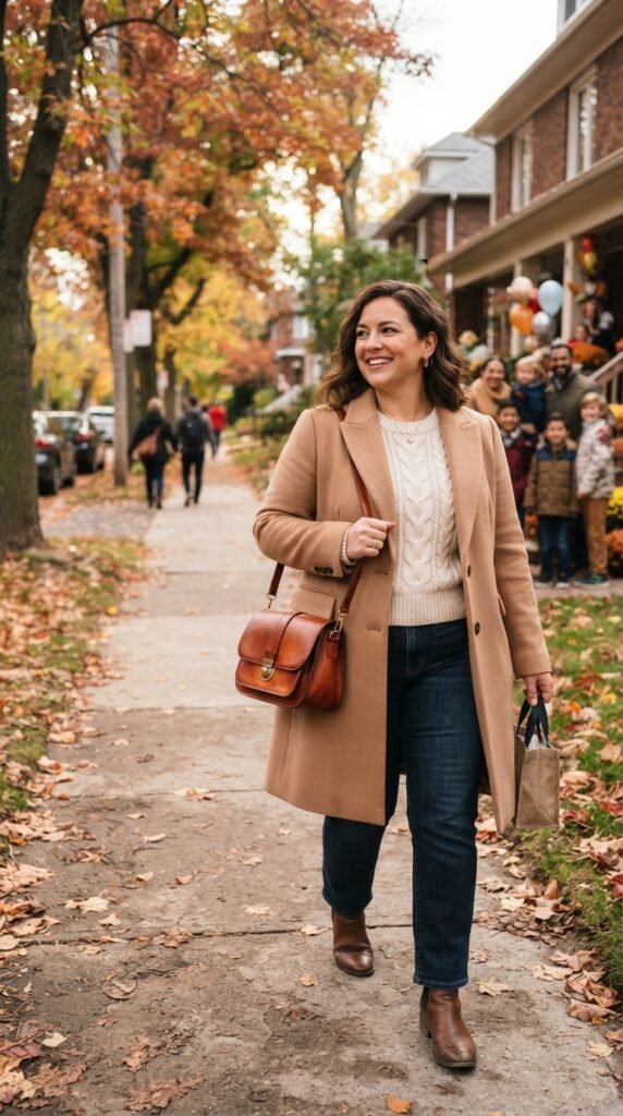 Camel Coat and Jeans Plus Size Outfit
