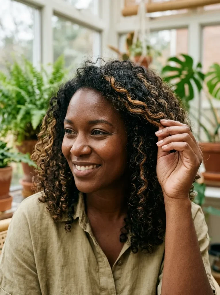 Caramel Ribbons on Curly Hair