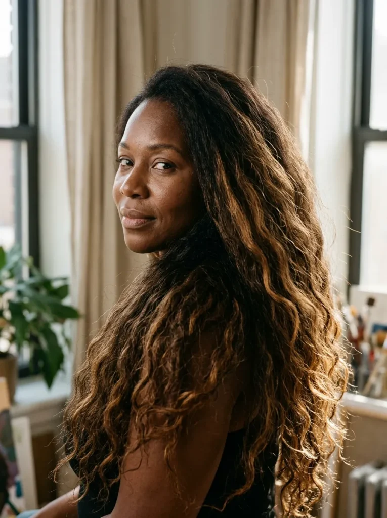 Caramel Ribbons on Dark Chocolate Hair