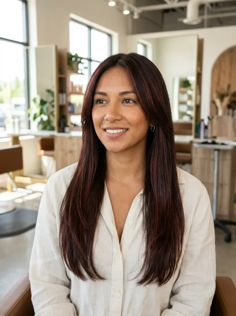 Cherry Red Highlights on Dark Hair