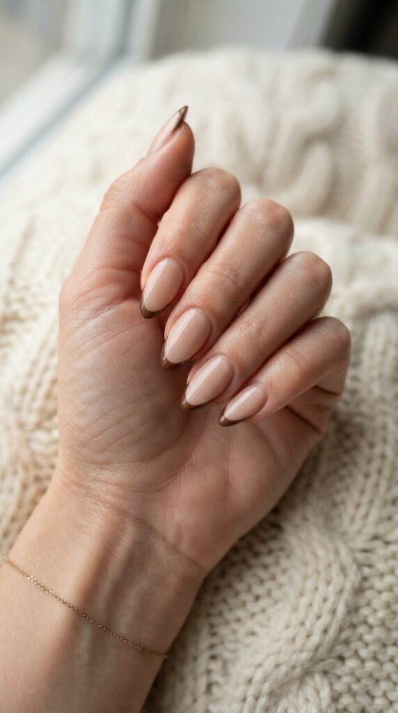 Chocolate Brown French Tip Nail Art