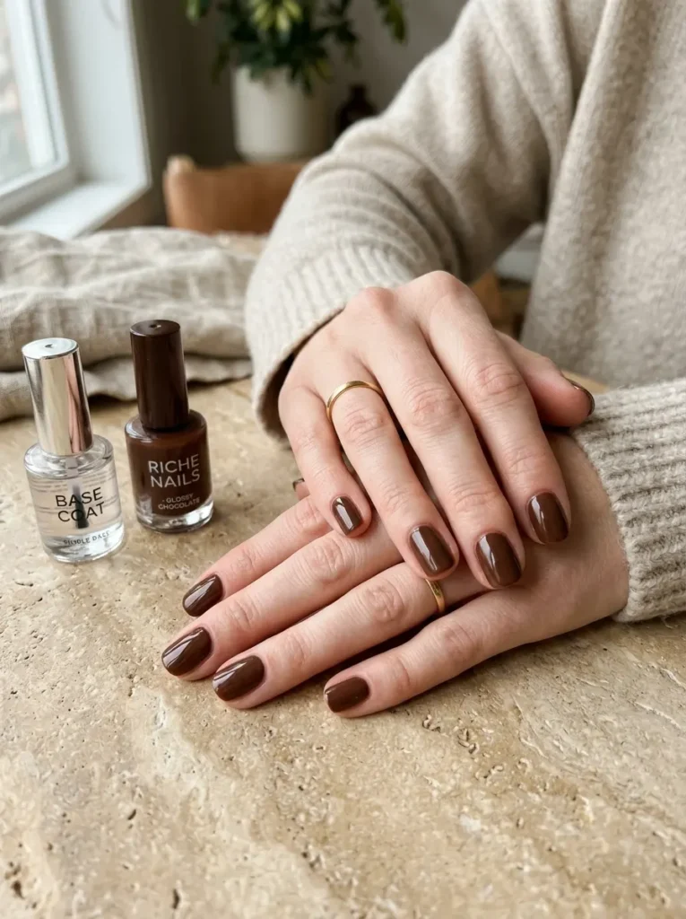 Chocolate Brown Glossy Nails