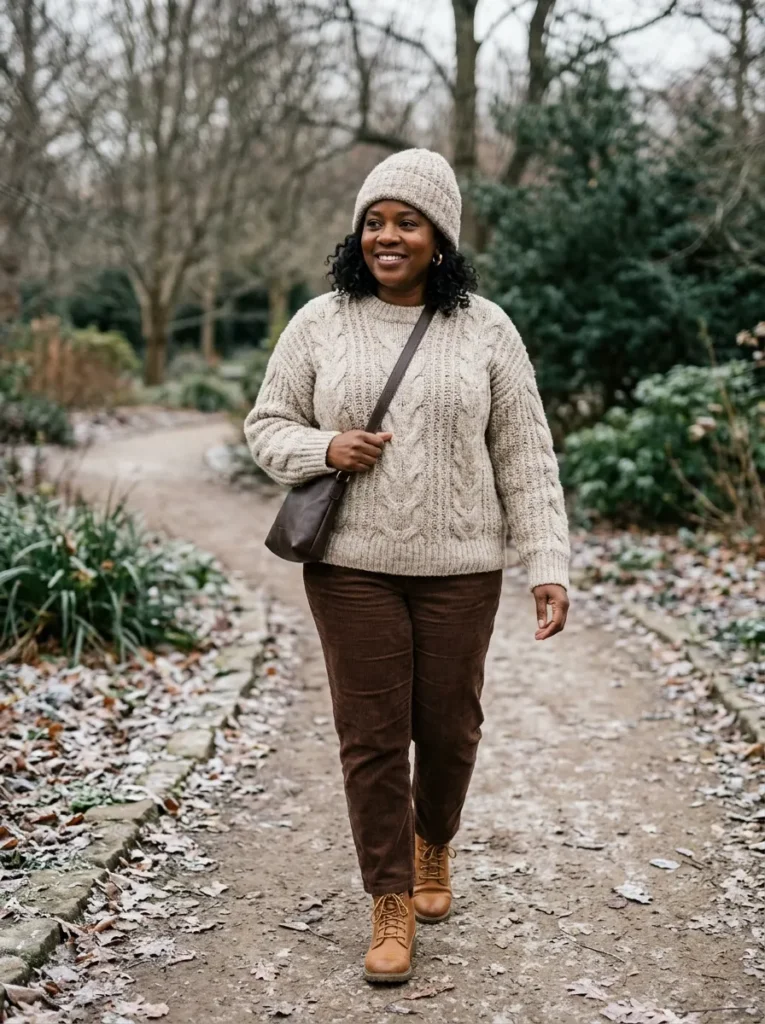 Chunky Cable-Knit Sweater With Corduroy Pants