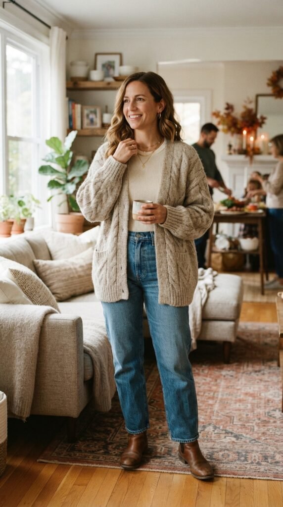 Chunky Cardigan and Jeans Outfit
