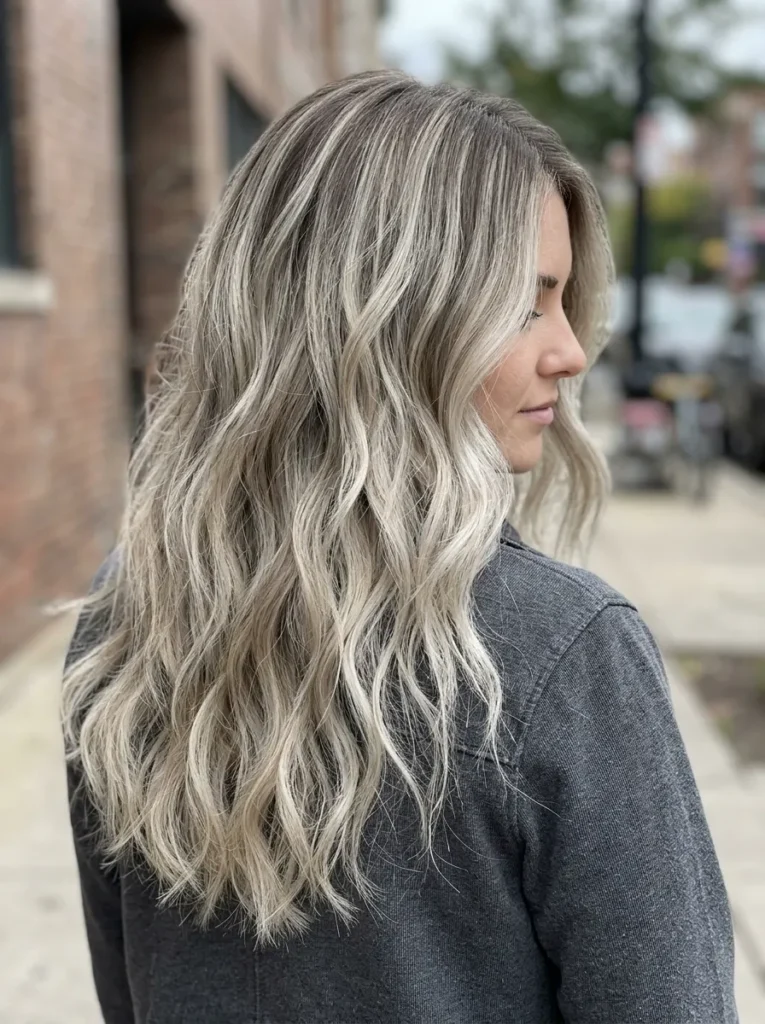 Cool Ash Dimensional Blonde with a Shadow Root