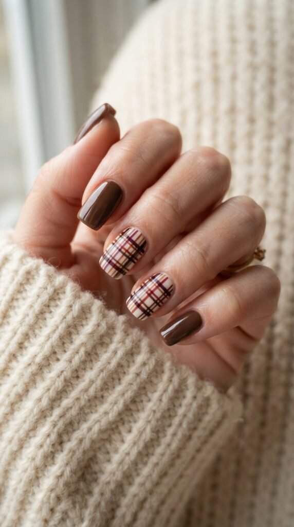 Cozy Plaid October Nail Art