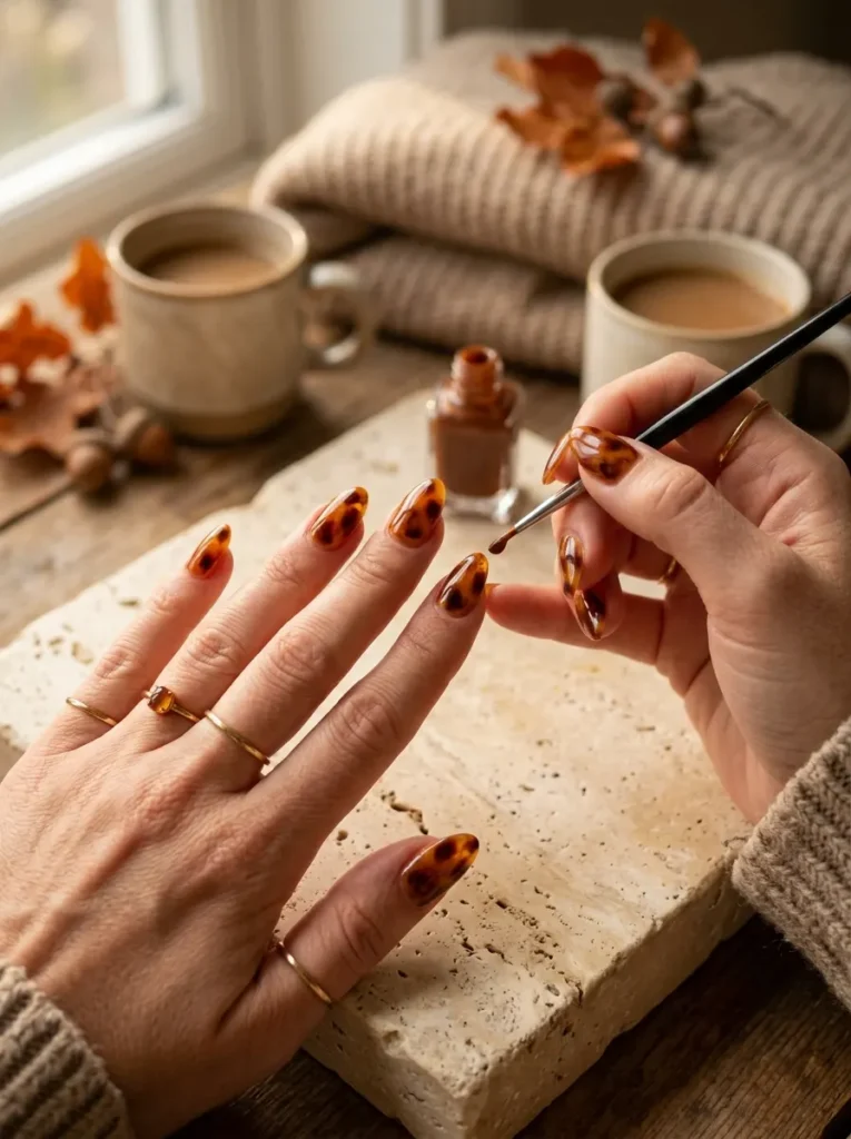 10. Cozy Tortoiseshell October Nails