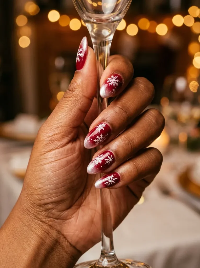 Cranberry Red with Frosted White Snowflakes