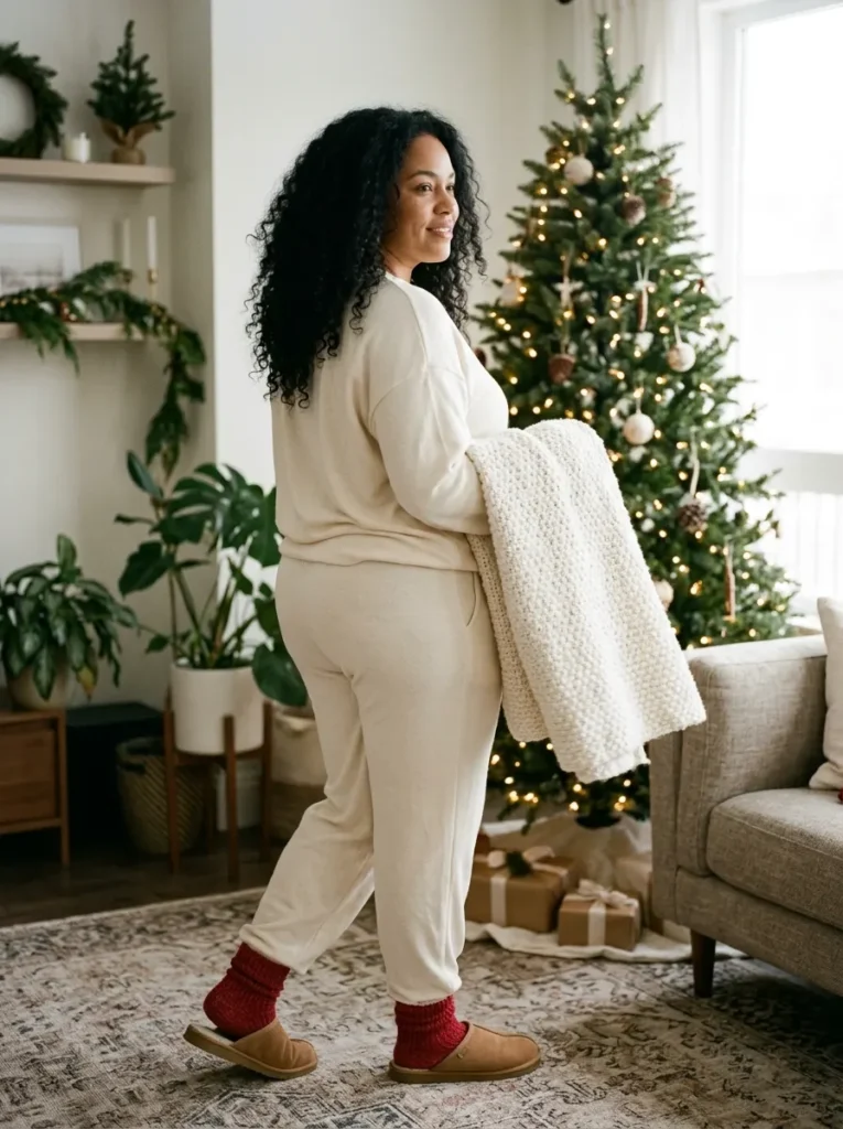 Cream Knit Pajamas With Festive Accessories