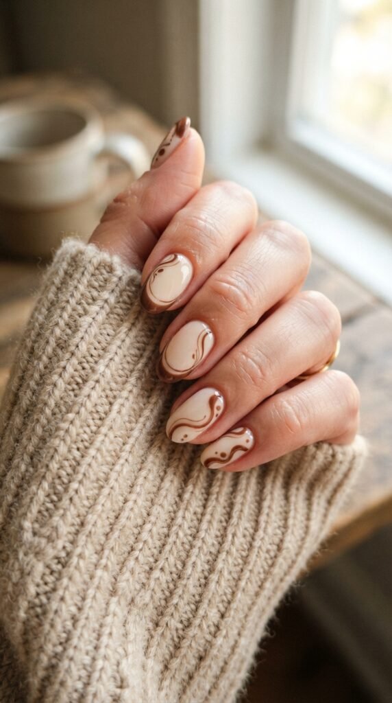 Cream and Brown October Nail Art