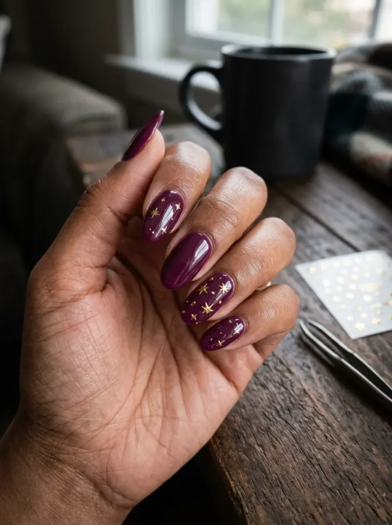 Deep Plum With Gold Star Details