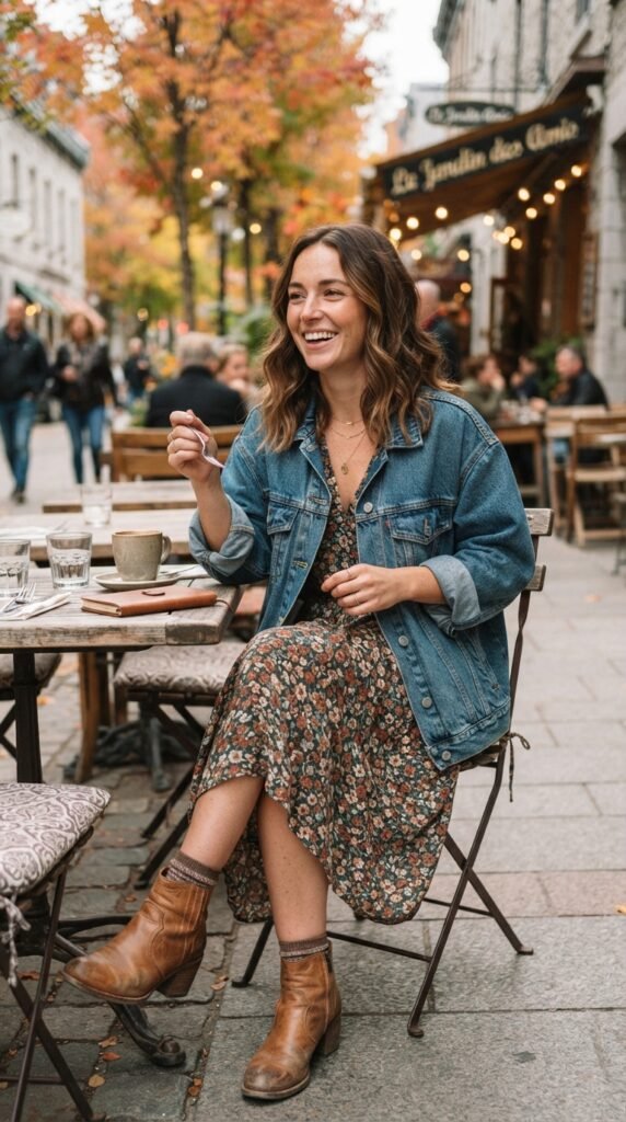 Denim Jacket and Midi Dress Outfit