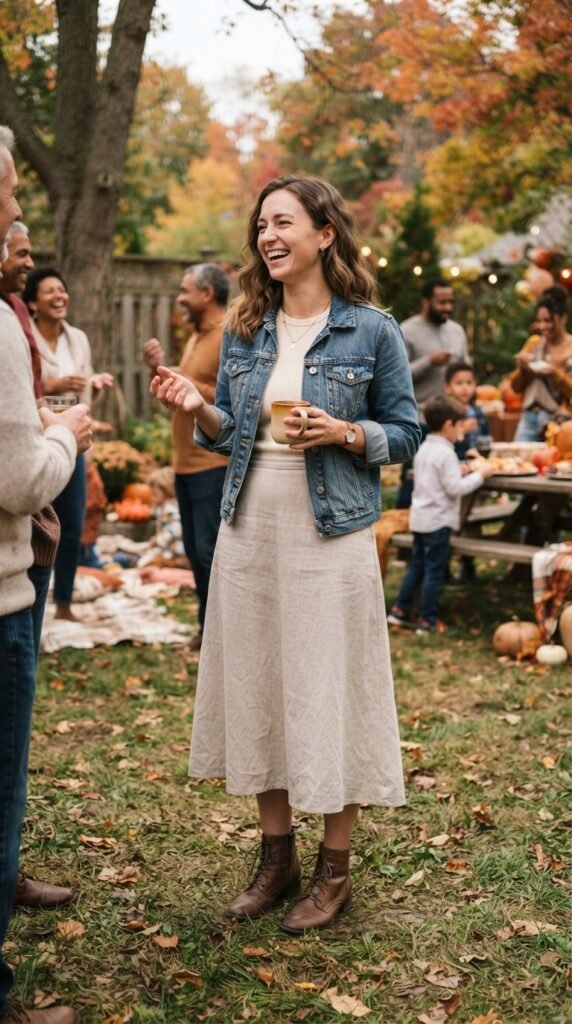 Denim Jacket and Midi Skirt Outfit