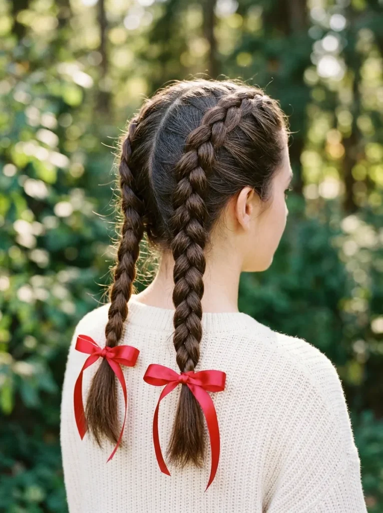 Double Dutch Braids with Red Bows