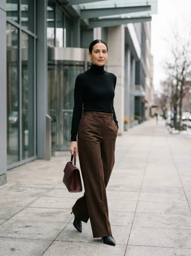 Fitted Turtleneck With Wide-Leg Trousers