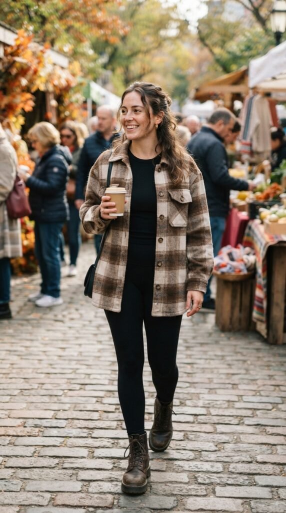 Flannel Shacket and Leggings Outfit