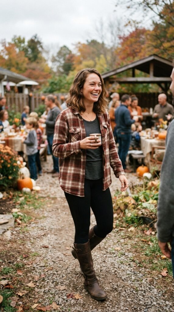 Flannel Shirt and Leggings Outfit