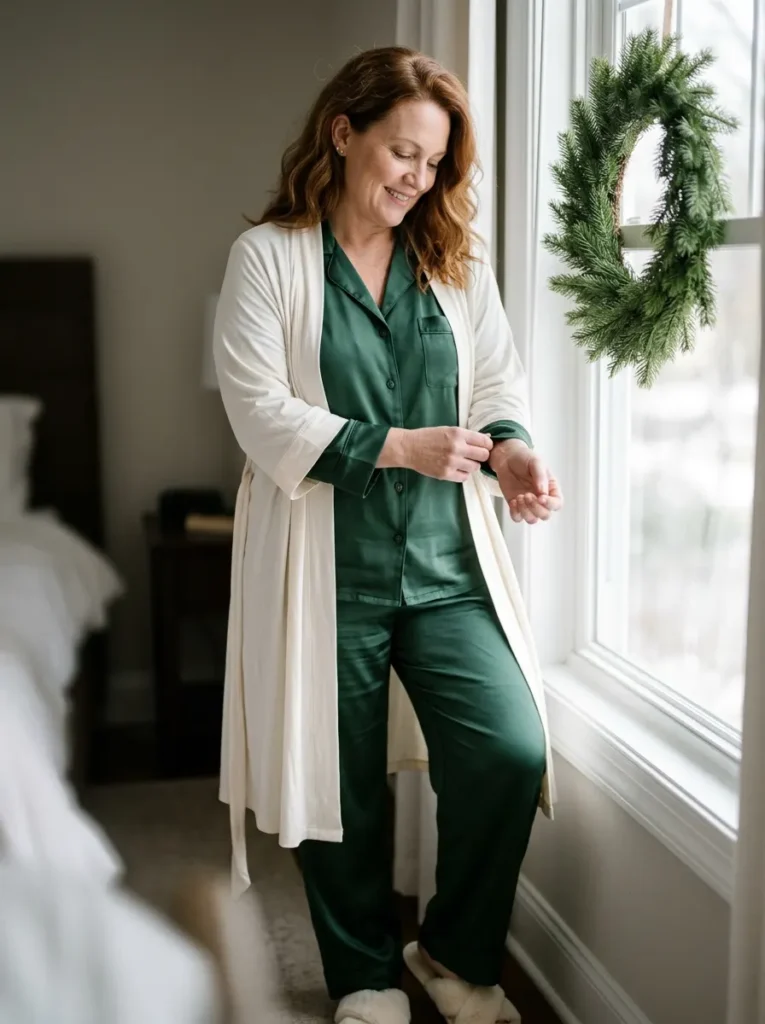 Forest Green Satin Pajamas for a Dressy Touch