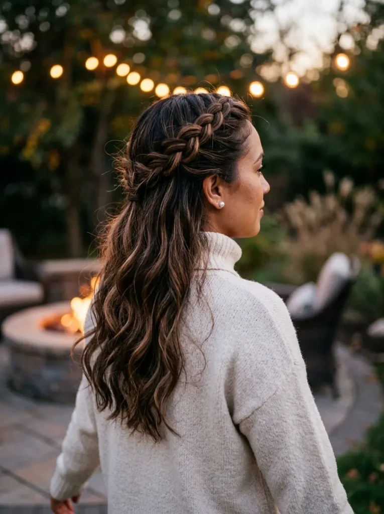 Half-Up Crown Braid for Cozy Autumn Days