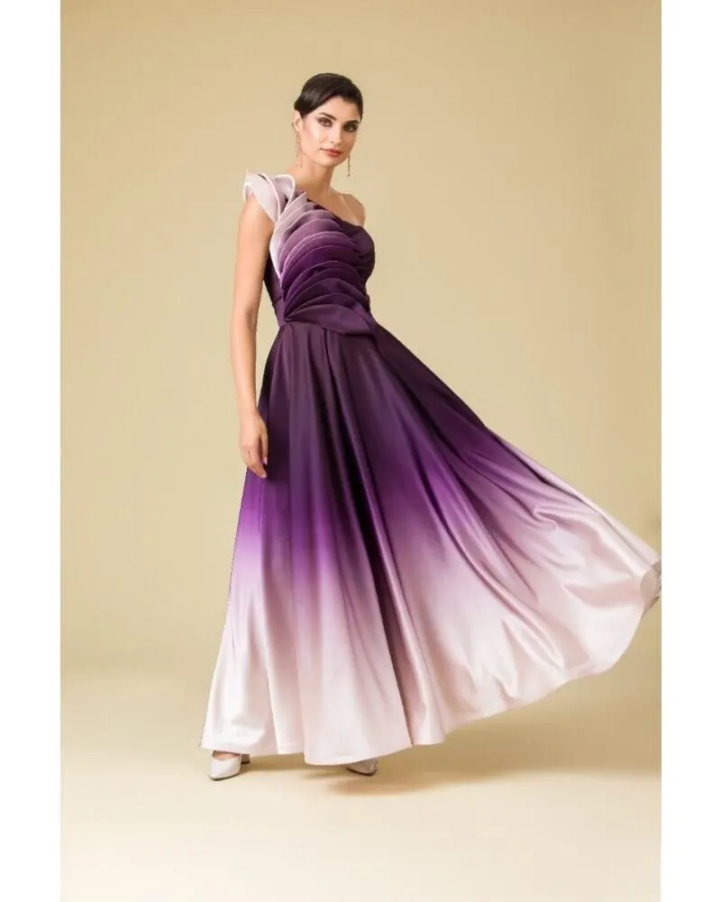 Lavender-to-Deep-Purple One-Shoulder Gown