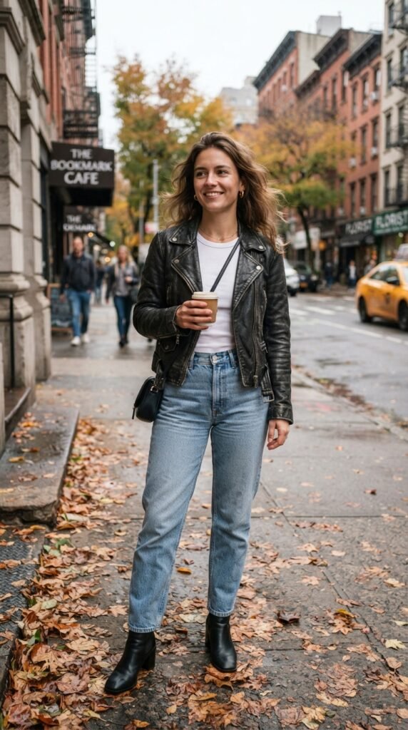 Leather Jacket and Mom Jeans Outfit
