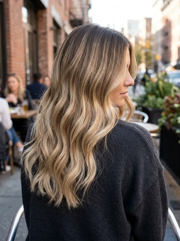 Low-Maintenance Root Melt Blonde with a Glossy Finish