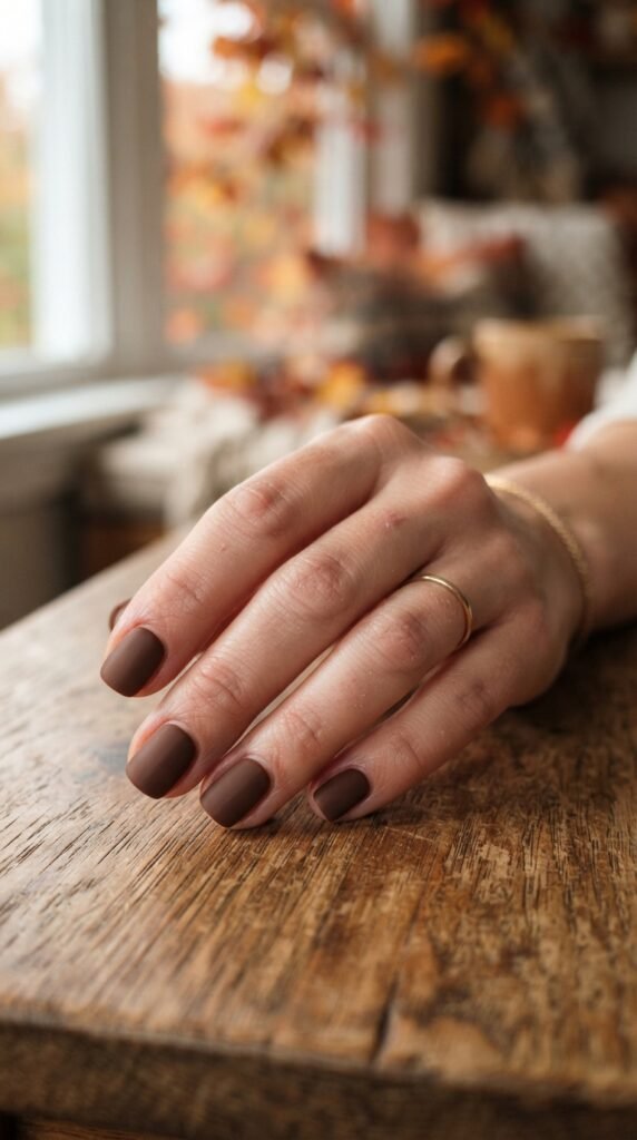 Matte Chocolate Brown Nail Art