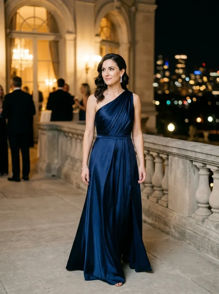 Midnight Blue One-Shoulder Dress