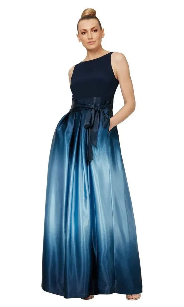 Midnight Blue-to-Ice Blue Satin Gown
