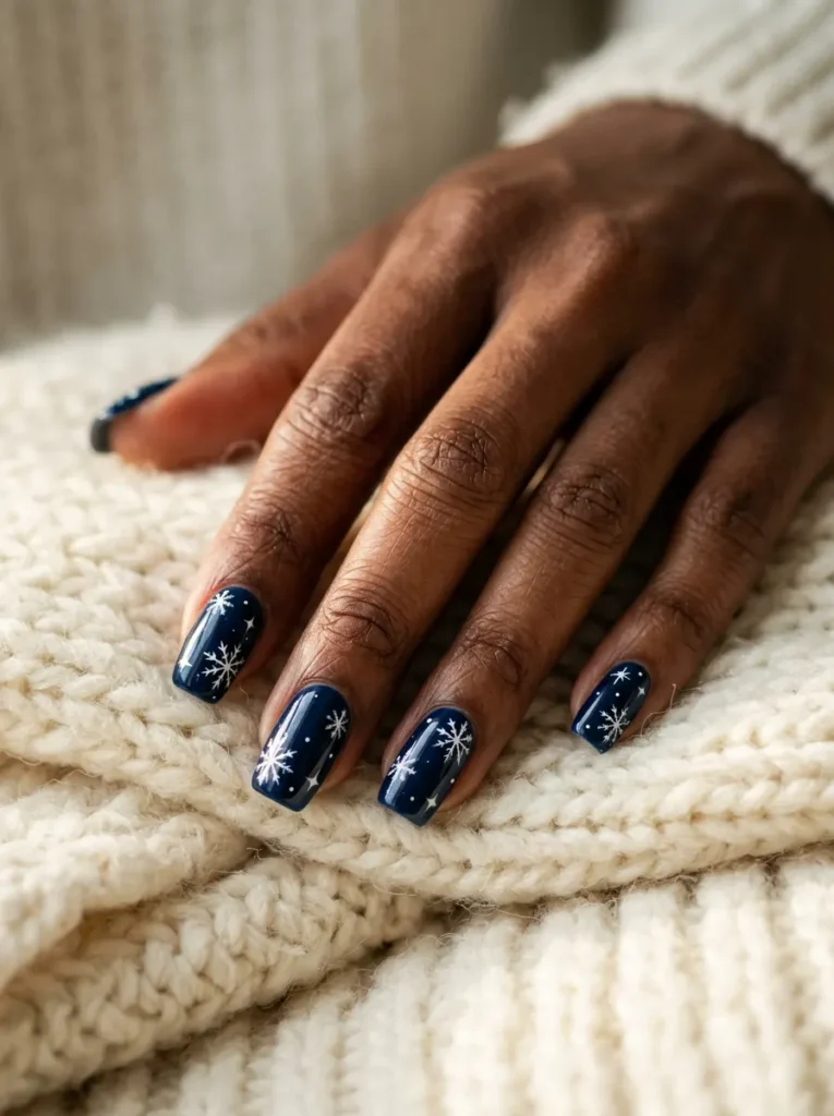 Midnight Navy with White Snowflake Linework