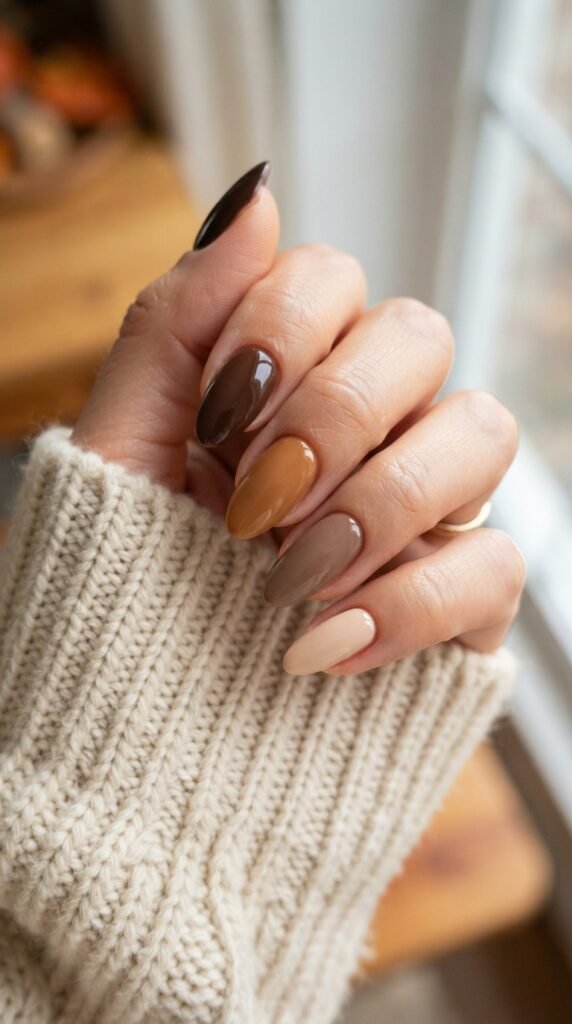 Mixed Brown Shades Nail Art