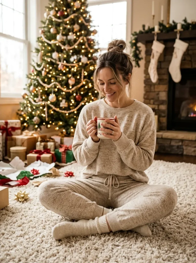 Oatmeal Knit Lounge Set for Christmas Morning