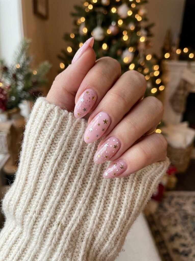 Christmas Ornament Nails With Tiny Gold Details