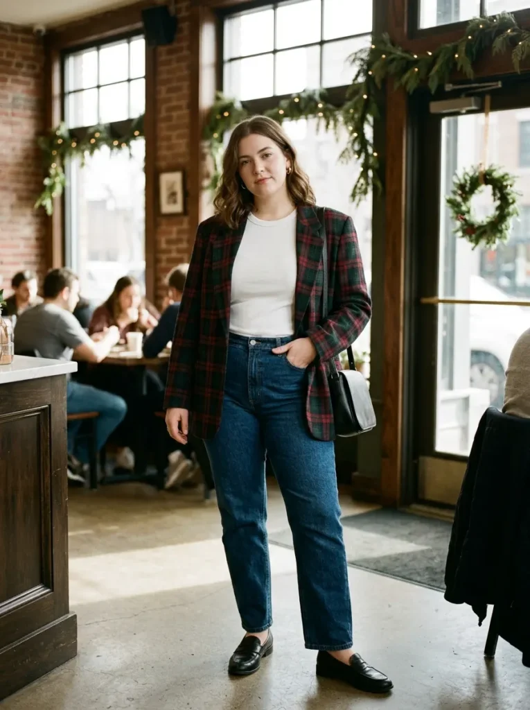 Plaid Blazer With Straight-Leg Jeans