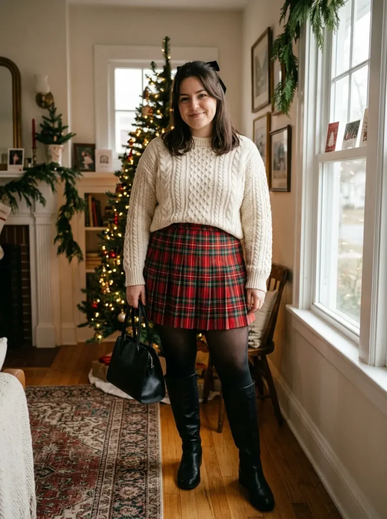 Plaid Mini Skirt With a Cozy Sweater