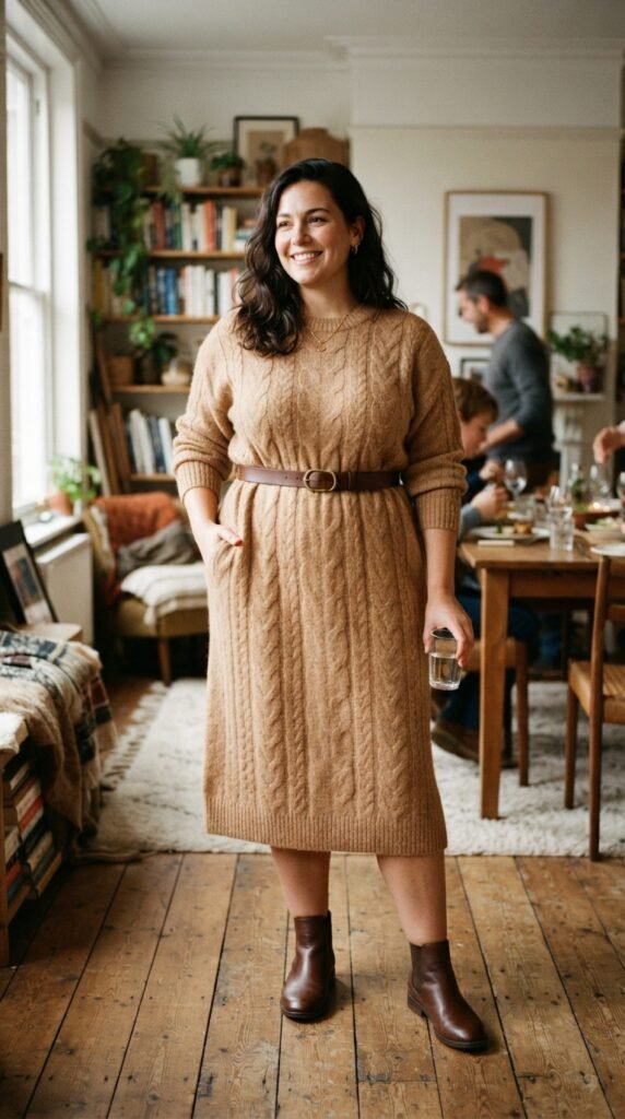 Plus Size Sweater Dress and Boots Outfit