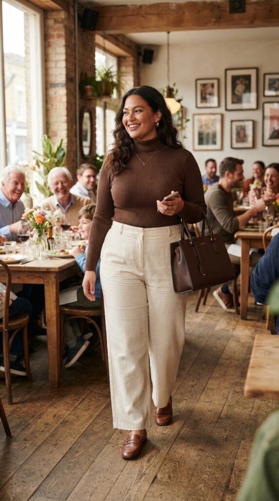 Plus Size Wide-Leg Pants and Turtleneck Outfit